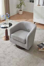 Living and Home Linen Swivel Accent Chair Armchair in Light Grey - thumbnail 1