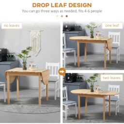 HOMCOM Foldable Dining Table, Solid Wood Drop Leaf Table, Natural - thumbnail 6