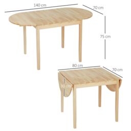 HOMCOM Foldable Dining Table, Solid Wood Drop Leaf Table, Natural - thumbnail 3