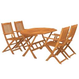 Berkfield Home 5 Piece Garden Dining Set Solid Acacia Wood in Brown - thumbnail 2