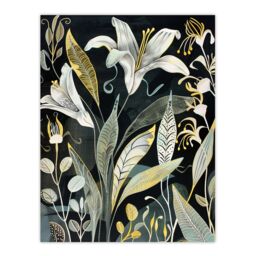 "Artery8 Lily Flowers Dark Stylised Floral Painting Wall Art Print in Black - Size: W24"" x H32""" - thumbnail 1