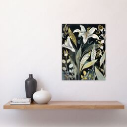 "Artery8 Lily Flowers Dark Stylised Floral Painting Wall Art Print in Black - Size: W24"" x H32""" - thumbnail 4