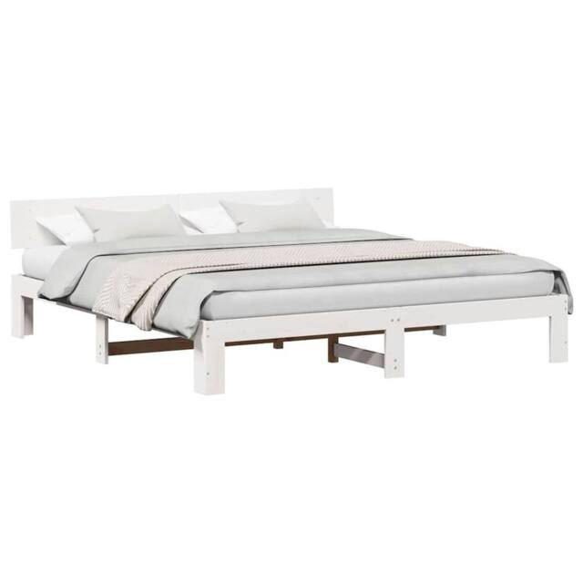 Berkfield Home White Bed Frame with Headboard White 200x200 cm Solid Pine Wood - image 1