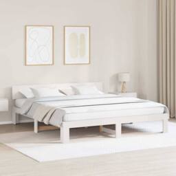 Berkfield Home White Bed Frame with Headboard White 200x200 cm Solid Pine Wood - thumbnail 2