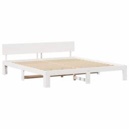 Berkfield Home White Bed Frame with Headboard White 200x200 cm Solid Pine Wood - thumbnail 3