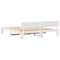 Berkfield Home White Bed Frame with Headboard White 200x200 cm Solid Pine Wood - thumbnail 7