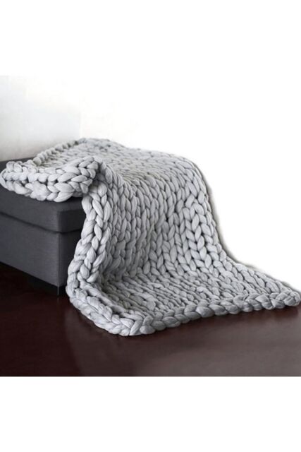 Living and Home 80x100cm Chunky Cable Knit Blanket Thick Yarn Stretch Throw for Sofa, Bed & Chair in Grey - Size: 80 cm x 100 cm - image 1