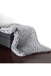 Living and Home 80x100cm Chunky Cable Knit Blanket Thick Yarn Stretch Throw for Sofa, Bed & Chair in Grey - Size: 80 cm x 100 cm - thumbnail 1