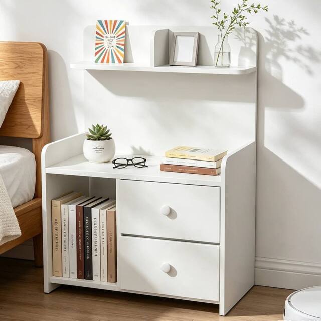 FLAVORA Modern Bedside Table Drawers Cabinet Bedroom in White - Size: 0.6m2 - image 1