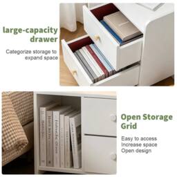 FLAVORA Modern Bedside Table Drawers Cabinet Bedroom in White - Size: 0.6m2 - thumbnail 3