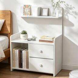 FLAVORA Modern Bedside Table Drawers Cabinet Bedroom in White - Size: 0.6m2