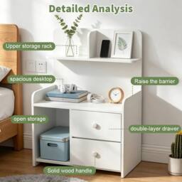 FLAVORA Modern Bedside Table Drawers Cabinet Bedroom in White - Size: 0.6m2 - thumbnail 4