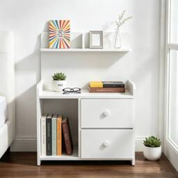 FLAVORA Modern Bedside Table Drawers Cabinet Bedroom in White - Size: 0.6m2 - thumbnail 5