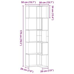 Berkfield Home Corner Bookcase 5-Tier Old Wood 50x50x179 cm Engineered Wood in Brown - Size: 50 x 50 x 179 cm - thumbnail 9