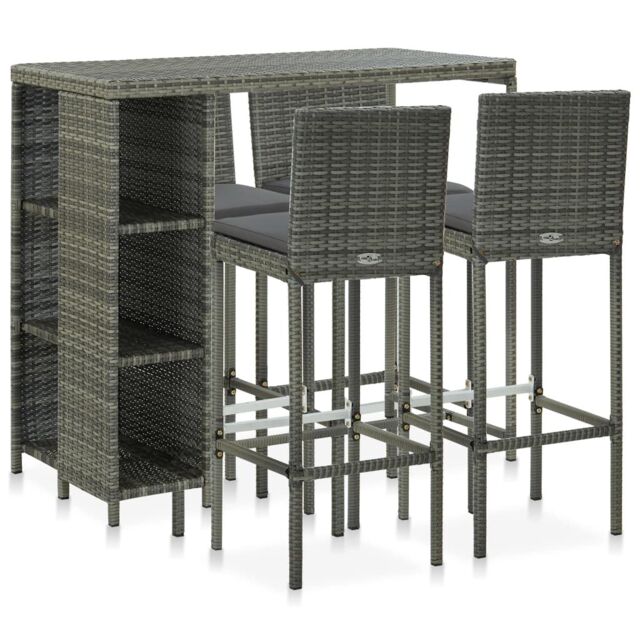 Berkfield Home 5 Piece Garden Bar Set with Cushions Poly Rattan Grey - image 1