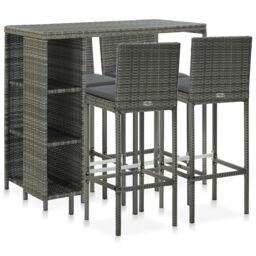 Berkfield Home 5 Piece Garden Bar Set with Cushions Poly Rattan Grey - thumbnail 1
