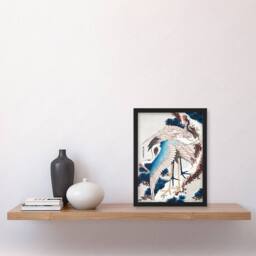 Artery8 Katsushika Hokusai Framed Wall Art Print Cranes On A Snowy Tree in Blue - Size: A4 - thumbnail 2