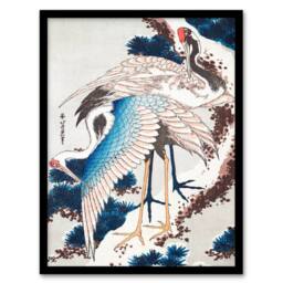 Artery8 Katsushika Hokusai Framed Wall Art Print Cranes On A Snowy Tree in Blue - Size: A4 - thumbnail 1