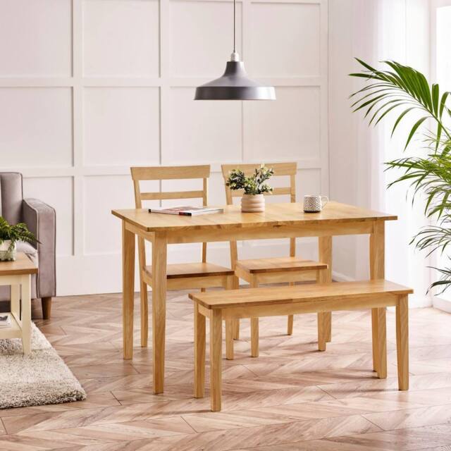 FurnitureboxUK Salcombe Extending Oak Effect Table with 2 Chairs & 1 Small Bench in Brown - image 1