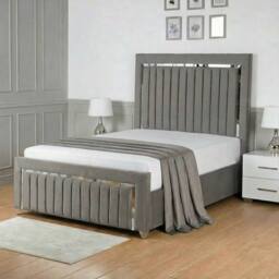 Living Comfort Bedz Chrome Edge Ottoman Gas Lift Storage Bed with 48 Inch Headboard in Light Grey - Size: Small Double - thumbnail 1