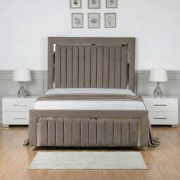 Living Comfort Bedz Chrome Edge Ottoman Gas Lift Storage Bed with 48 Inch Headboard in Light Grey - Size: Small Double - thumbnail 2
