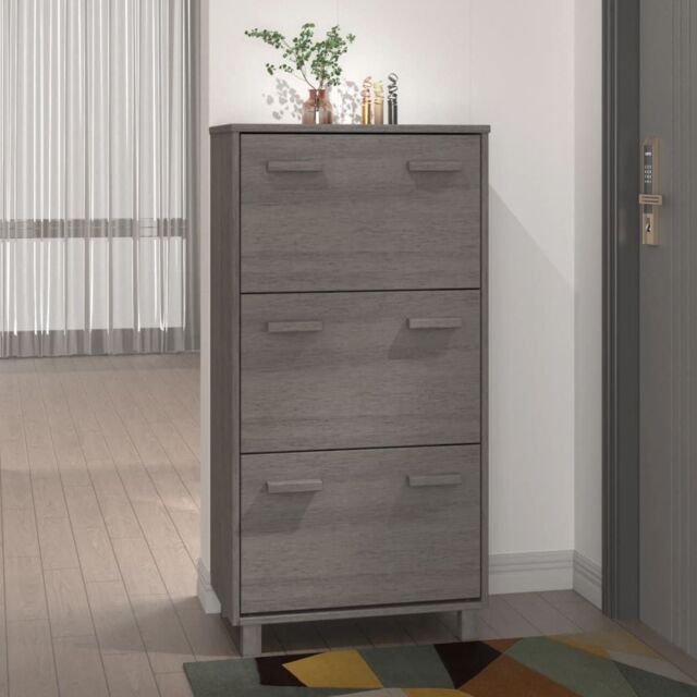Berkfield Home Shoe Cabinet HAMAR Light Grey 59.5x35x117 cm Solid Wood Pine - image 1