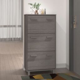 Berkfield Home Shoe Cabinet HAMAR Light Grey 59.5x35x117 cm Solid Wood Pine - thumbnail 1