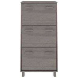 Berkfield Home Shoe Cabinet HAMAR Light Grey 59.5x35x117 cm Solid Wood Pine - thumbnail 3