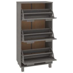 Berkfield Home Shoe Cabinet HAMAR Light Grey 59.5x35x117 cm Solid Wood Pine - thumbnail 4