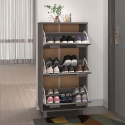 Berkfield Home Shoe Cabinet HAMAR Light Grey 59.5x35x117 cm Solid Wood Pine - thumbnail 6