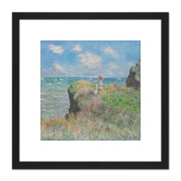 Artery8 Claude Monet Cliff Walk At Pourville 8X8 Inch Square Wooden Framed Wall Art Print Picture with Mount in Black - thumbnail 1