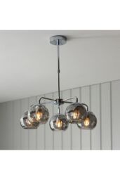 Netlighting Dimple Multi Arm Glass Pendant Ceiling Lamp Chrome Plate Smoked Mirror Glass in Grey - thumbnail 5