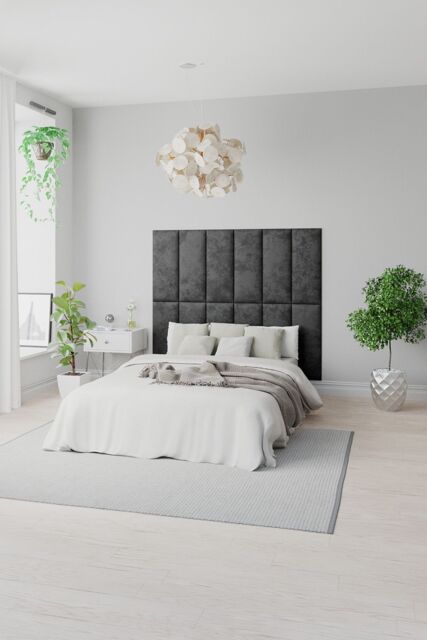 Aspire EasyMount Wall Mounted Upholstered Panels, Modular DIY Headboard in Malham Weave Fabric (Pack of 8) in Black - image 1