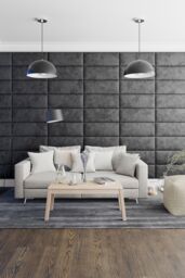 Aspire EasyMount Wall Mounted Upholstered Panels, Modular DIY Headboard in Malham Weave Fabric (Pack of 8) in Black - thumbnail 4