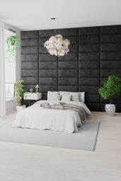 Aspire EasyMount Wall Mounted Upholstered Panels, Modular DIY Headboard in Malham Weave Fabric (Pack of 8) in Black - thumbnail 2