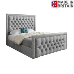 Casani Thorpe Glitter Border Upholstered Grey Soft Velvet Designer Bed Frame - Size: Super King - thumbnail 4