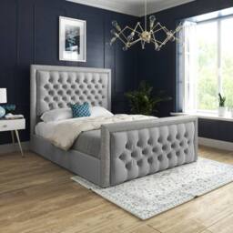 Casani Thorpe Glitter Border Upholstered Grey Soft Velvet Designer Bed Frame - Size: Super King - thumbnail 2