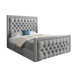 Casani Thorpe Glitter Border Upholstered Grey Soft Velvet Designer Bed Frame - Size: Super King - thumbnail 3