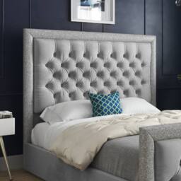 Casani Thorpe Glitter Border Upholstered Grey Soft Velvet Designer Bed Frame - Size: Super King - thumbnail 6