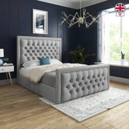 Casani Thorpe Glitter Border Upholstered Grey Soft Velvet Designer Bed Frame - Size: Super King - thumbnail 5