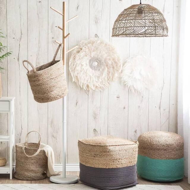 Wyld and Coco Coastline Home Grey Jute and Cotton Knit Pouf Ottoman 44 x 44 cm - image 1