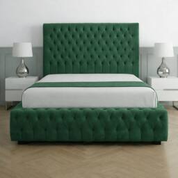 Living Comfort Bedz Countess Plush Velvet Upholstered Bed Slatted Base - 48Inch Headboard in Green - Size: Super King - thumbnail 2