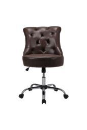 Living and Home Mid-Back Leather Buttoned Swivel Office Chair in Brown - thumbnail 4