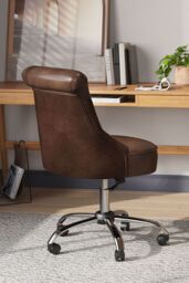 Living and Home Mid-Back Leather Buttoned Swivel Office Chair in Brown - thumbnail 3