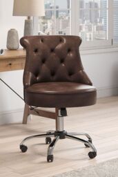 Living and Home Mid-Back Leather Buttoned Swivel Office Chair in Brown - thumbnail 2