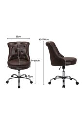 Living and Home Mid-Back Leather Buttoned Swivel Office Chair in Brown - thumbnail 6