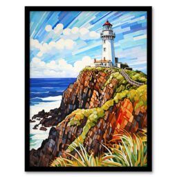 "Artery8 Cape Byron Australia Vibrant Artwork Iconic Lighthouse Atop Cliffs Coastal Landscape Art Print Framed Poster Wall Decor - Size: W12"" x H16""" - thumbnail 1