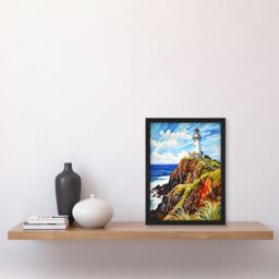 "Artery8 Cape Byron Australia Vibrant Artwork Iconic Lighthouse Atop Cliffs Coastal Landscape Art Print Framed Poster Wall Decor - Size: W12"" x H16""" - thumbnail 4