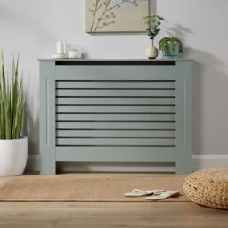 Home Source Radiator Cover Wooden MDF Grill Cabinet Entryway Hallway Shelf in Grey - thumbnail 2