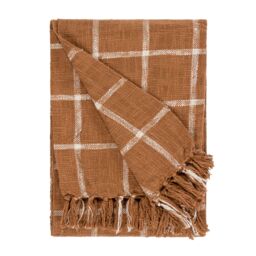 Yard Beni Slub Cotton Check Throw in Burnt Orange - Size: 130 cm x 180 cm - thumbnail 1